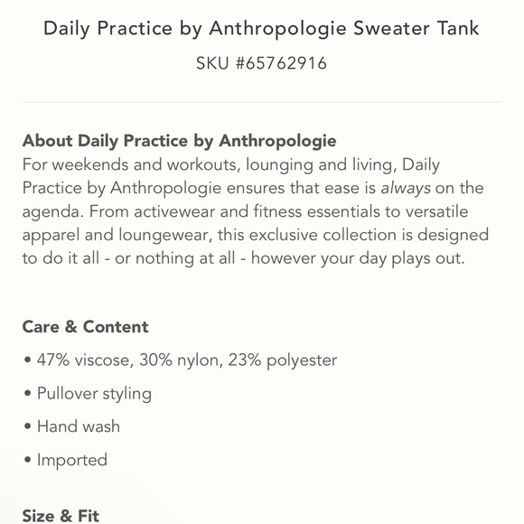 NWT Daily practice by anthropologie sweater tank. Black size m - Picture 6 of 7